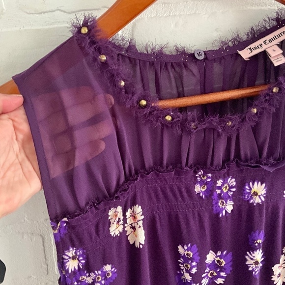 Vintage Y2K Juicy Couture Mini Dress floral print Purple/Cream Mesh Studds S - Picture 4 of 12